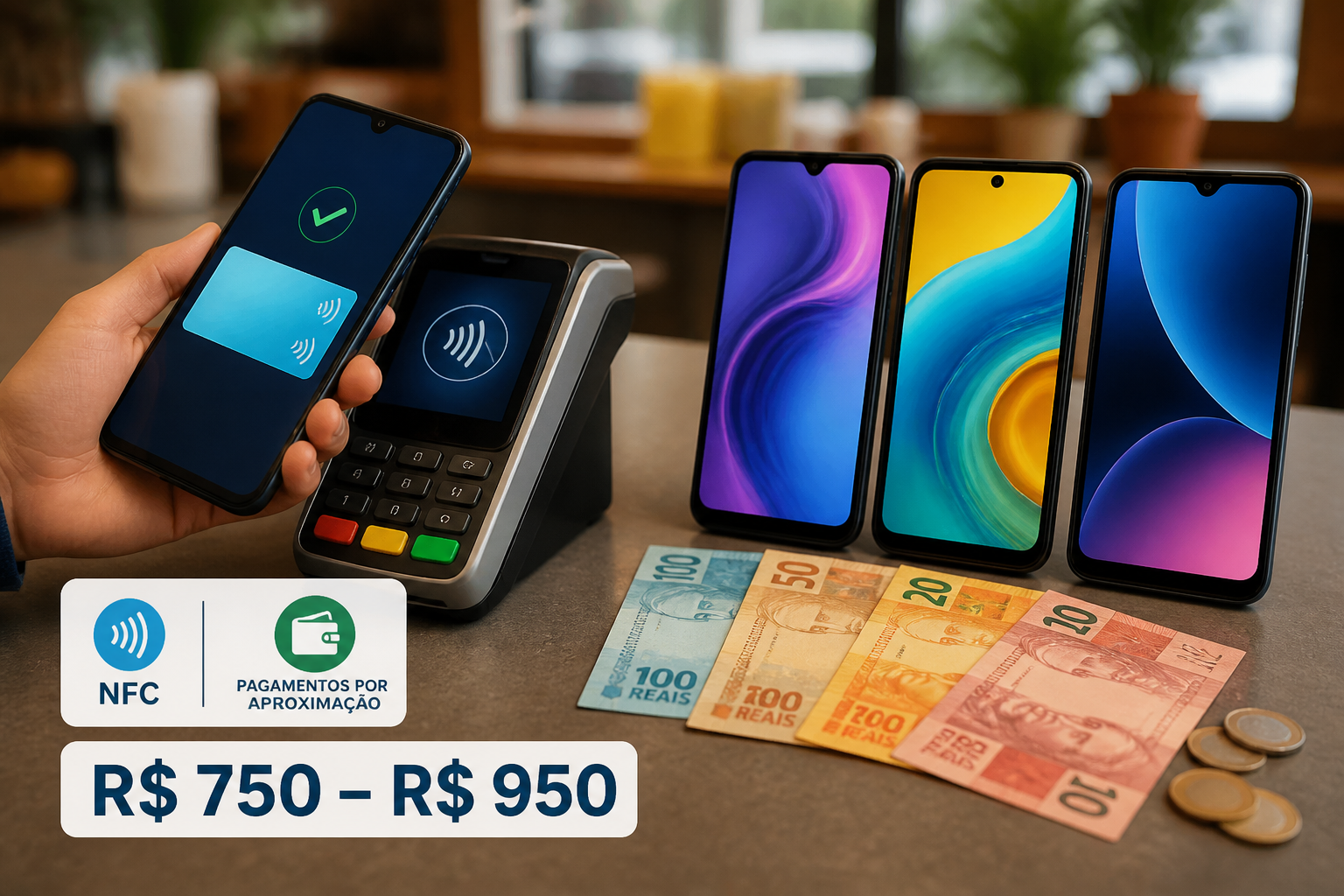 Celulares baratos com NFC no Brasil: opÃ§Ãµes entre R$ 750 e R$ 950 pagamentos aplicado a smartphones