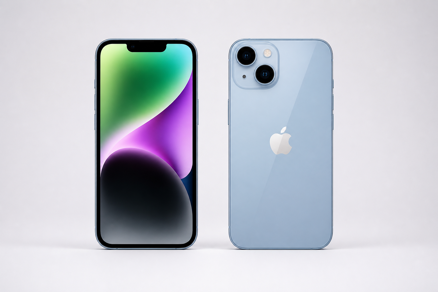 iPhone 14 em vista frontal e traseira