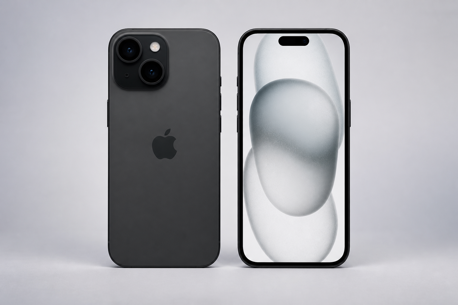 iPhone 15 em vista frontal e traseira