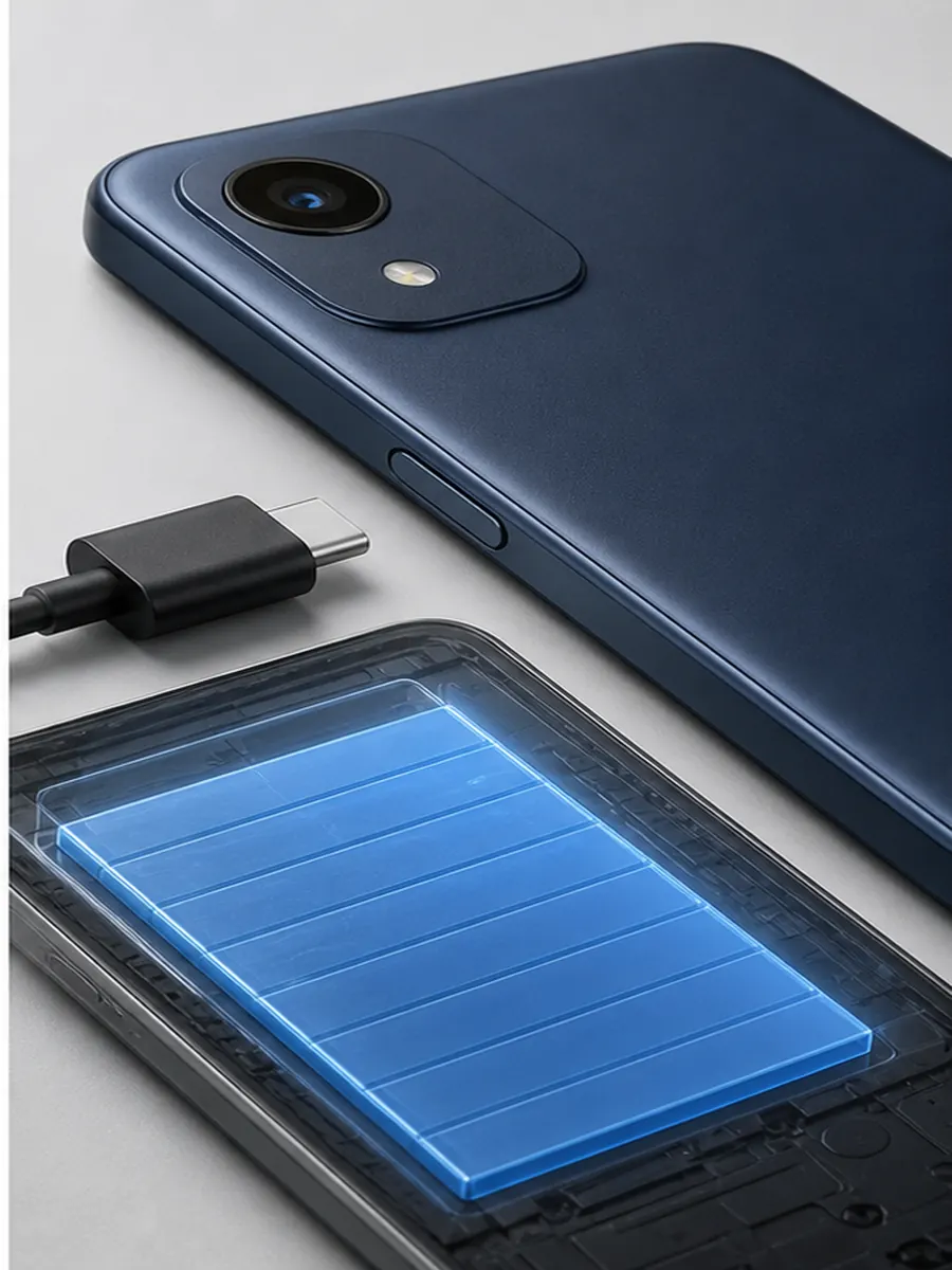 Detalhe de camera de 50 MP e carregamento USB-C do Moto G04s ate R$ 800
