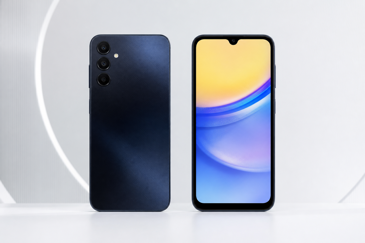 Samsung Galaxy A15 em vista frontal e traseira