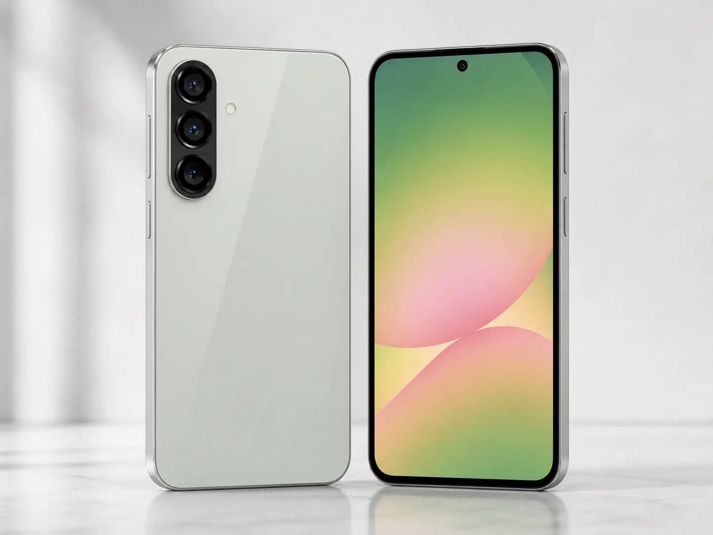 Imagem realista sem logo do Galaxy A56 com camera tripla vertical e tela AMOLED 120 Hz