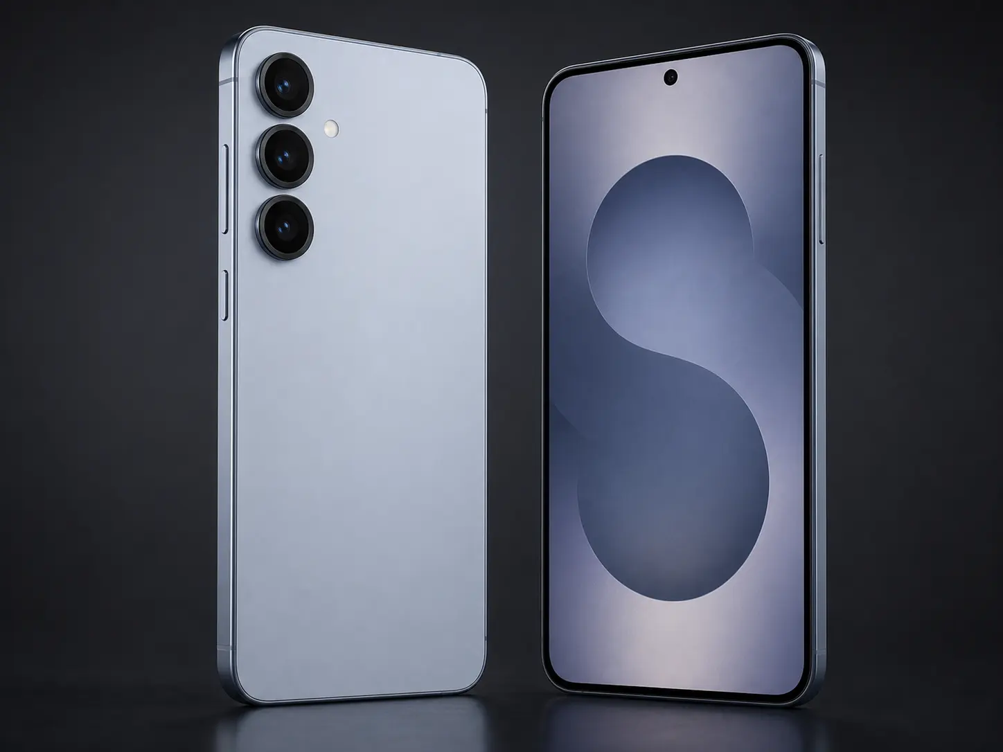 Imagem realista sem logo do Galaxy S25 com camera tripla e tela AMOLED 120 Hz