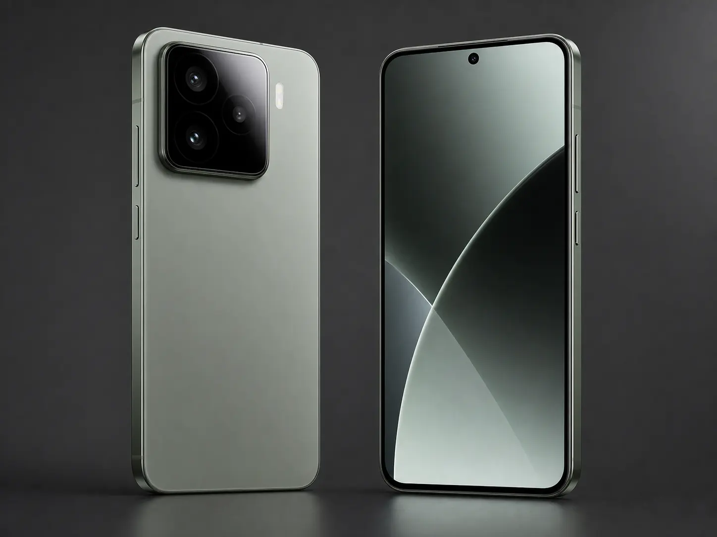 Imagem realista sem logo do Xiaomi 15 com camera tripla, tela 1.5K e carregamento rapido